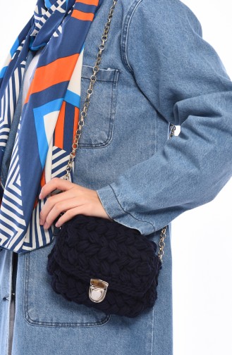 Cotton Knitted Shoulder Bag  2015-01 Navy Blue 2015-01