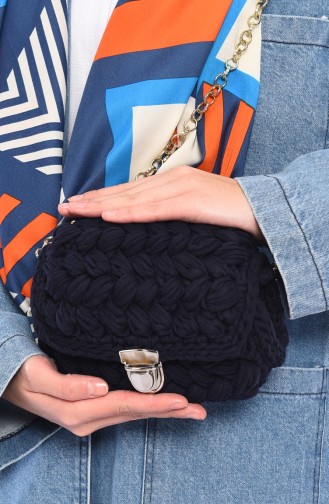 Cotton Knitted Shoulder Bag  2015-01 Navy Blue 2015-01