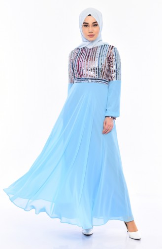 Robe de Soirée a Paillettes 81683-04 Bleu 81683-04