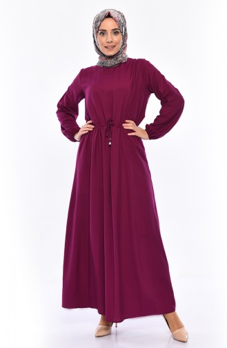 فستان بتصميم مزموم عند الخصر 1200-02 لون ارجواني 1200-02