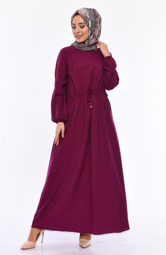 Beli Büzgülü Elbise 1200-02 Mürdüm
