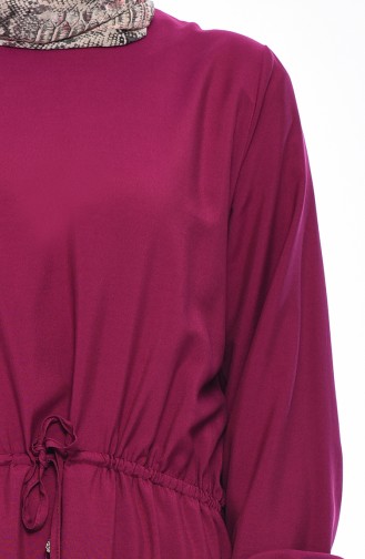 Beli Büzgülü Elbise 1200-02 Mürdüm