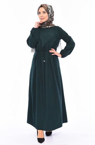 Beli Büzgülü Elbise 1200-03 Zümrüt Yeşili