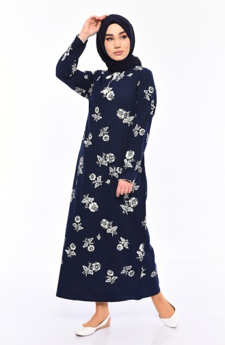 Navy Blue İslamitische Jurk 0450-01