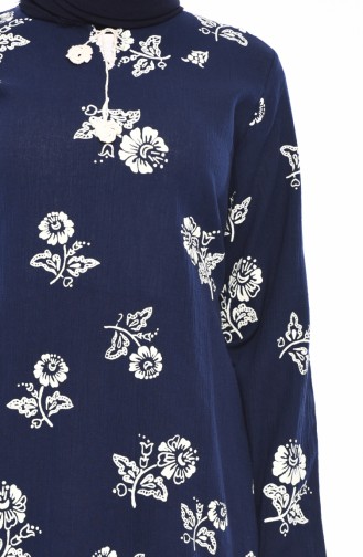 Pattern Gauze Fabric Dress 0450-01 Navy 0450-01