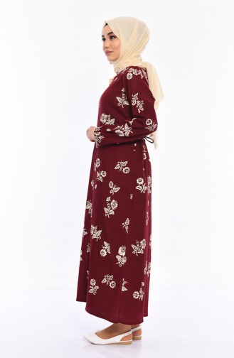 Pattern Gauze Fabric Dress 0450-03 Bordeaux 0450-03