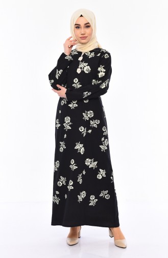 Gemustertes Kleid 0450-04 Schwarz 0450-04