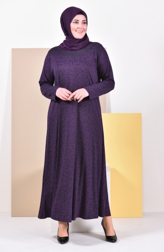 Large Size Stone Printed Dress 4426D-02 Purple 4426D-02