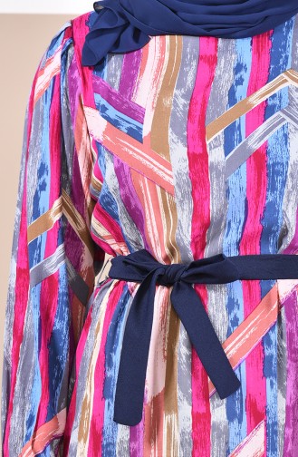 فستان فيسكوز بتصميم مُطبع وبمقاسات كبيرة 4477-02 لون ارجواني وازرق 4477-02