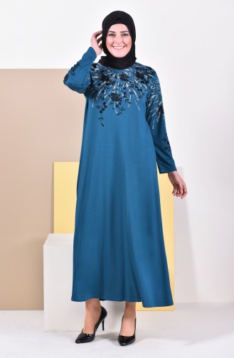 فستان بتصميم مُطبع وبمقاسات كبيرة 4494-04 لون زيتي 4494-04