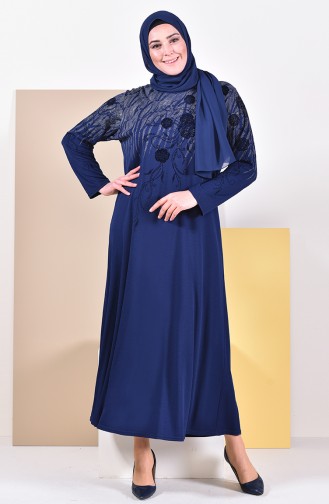 Large Size Printed Dress 4494A-02 Navy 4494A-02