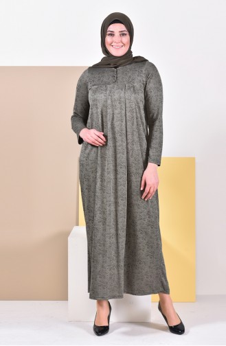 فستان بتصميم طيات وبمقاسات كبيرة 4807A-01 لون اخضر كاكي 4807A-01