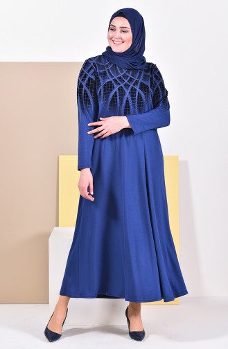 فستان كاجوال بتصميم مُطبع وبمقاسات كبيرة 4833-08 لون نيلي 4833-08
