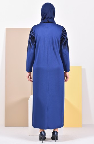 فستان كاجوال بتصميم مُطبع وبمقاسات كبيرة 4833-08 لون نيلي 4833-08