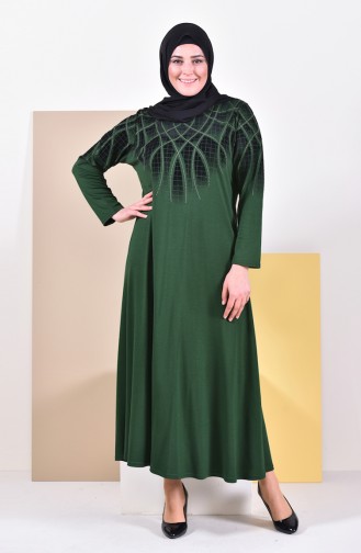 Büyük Beden Desenli Elbise 4833-09 Yeşil