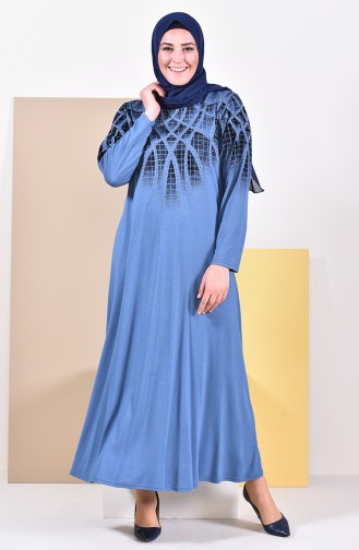 فستان كاجوال بتصميم مُطبع وبمقاسات كبيرة 4833-11 لون ازرق 4833-11