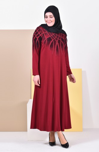 فستان كاجوال بتصميم مُطبع وبمقاسات كبيرة 4833-13لون خمري فاتح 4833-13