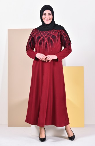 فستان كاجوال بتصميم مُطبع وبمقاسات كبيرة 4833-13لون خمري فاتح 4833-13