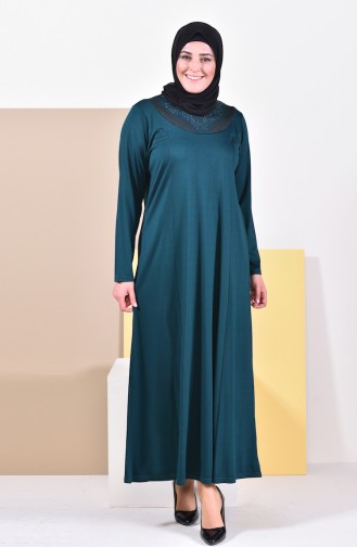 فستان مزين باحجار لامعة وبمقاسات كبيرة 4841-14 لون اخضر زمردي داكن 4841-14
