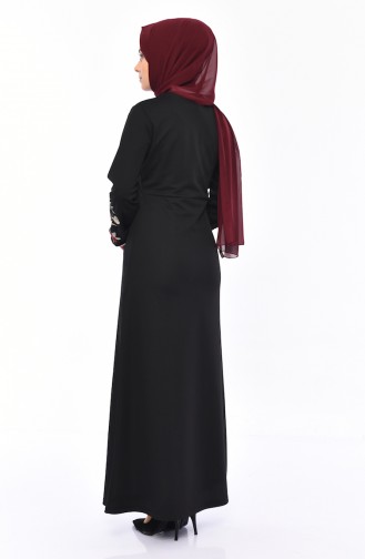 Nakışlı Elbise 4009-01 Siyah