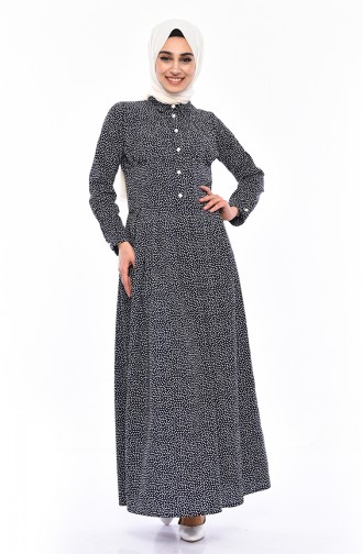 Patterned Summer Dress 1013-01 Navy Blue 1013-01