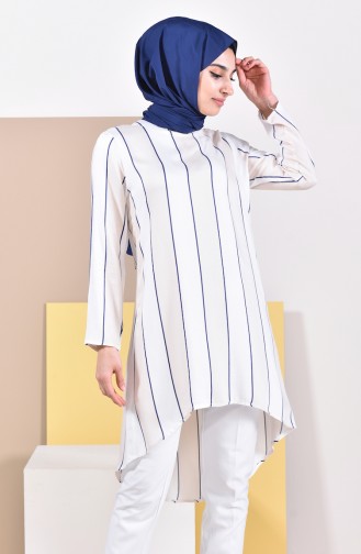 Dilber Natural Fabric Tunic 1158-01 Navy Cream 1158-01