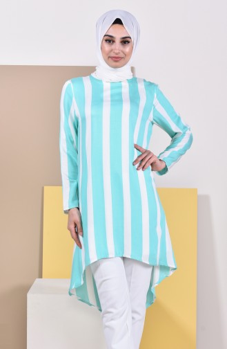 Dilber Natural Fabric Tunic 1158-05 Green White 1158-05
