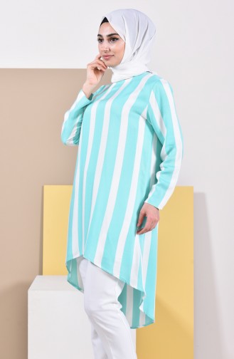 Dilber Natural Fabric Tunic 1158-05 Green White 1158-05