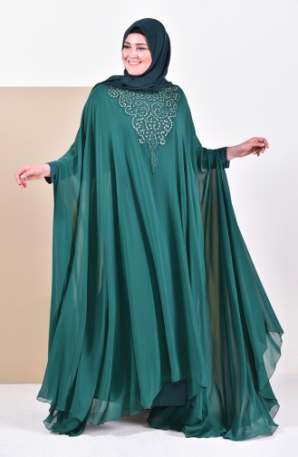 Robe de Soirée Perlées Grande Taille 1003-01 Vert emeraude 1003-01