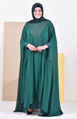 Robe de Soirée Perlées Grande Taille 1003-01 Vert emeraude 1003-01