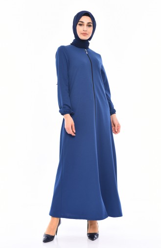 Abaya a Fermeture Manches élastique 3051-04 İndigo 3051-04