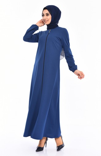 Abaya a Fermeture Manches élastique 3051-04 İndigo 3051-04