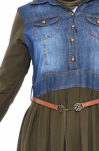 مس فالي فستان جينز بتصميم حزام للخصر 8135-04 لون اخضر كاكي 8135-04