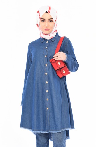 Düğmeli Kot Tunik 5061-01 Kot Mavi
