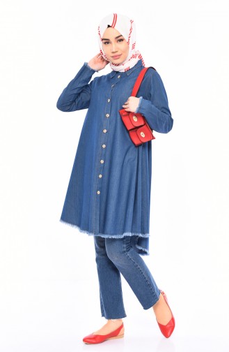 Düğmeli Kot Tunik 5061-01 Kot Mavi