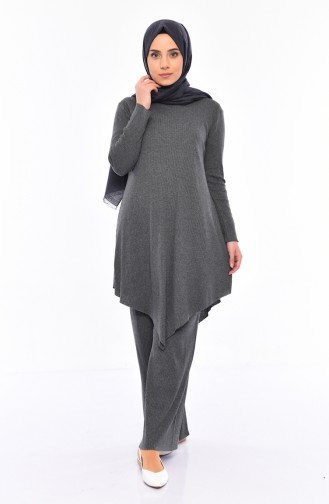 Asimetrik Tunik Pantolon İkili Takım 3399-07 Gri