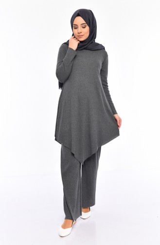 Asimetrik Tunik Pantolon İkili Takım 3399-07 Gri