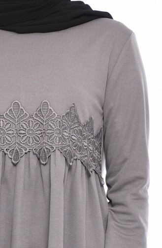 Dantel Detaylı Tunik Pantolon İkili Takım 4012-02 Gri 4012-02