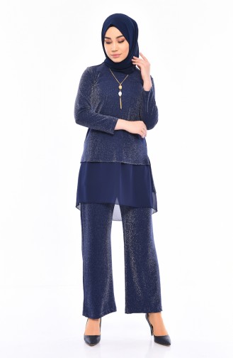 Necklace Tunic Pants Binary Suit 1310-02 Navy Blue 1310-02