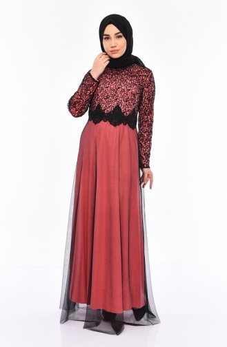 Lace Detailed Evening Dress 3851-06 Salmon 3851-06
