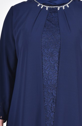 Robe de Soirée Perlées Grande Taille 1049-01 Bleu Marine 1049-01