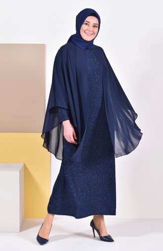 Navy Blue İslamitische Avondjurk 1054-06