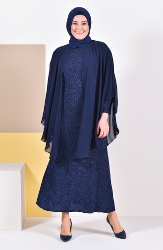 Robe de Soirée a Paillettes Grande Taille 1054-06 Bleu Marine 1054-06