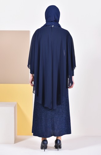 Robe de Soirée a Paillettes Grande Taille 1054-06 Bleu Marine 1054-06