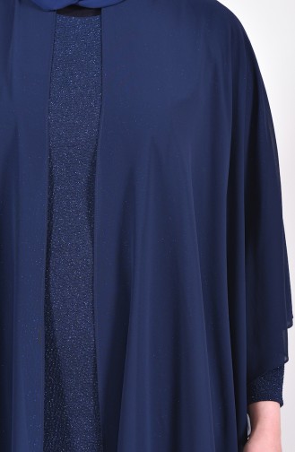 Plus Size Silver Evening Dress 1054-06 Navy Blue 1054-06