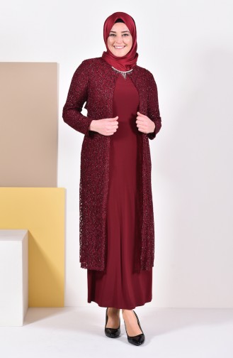 فستان سهرة موصول بقطعة وبمقاسات كبيرة 1062-05 لون خمري 1062-05