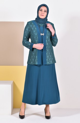 Large Size Brooch Evening Dress 2314-01 Emerald Green 2314-01