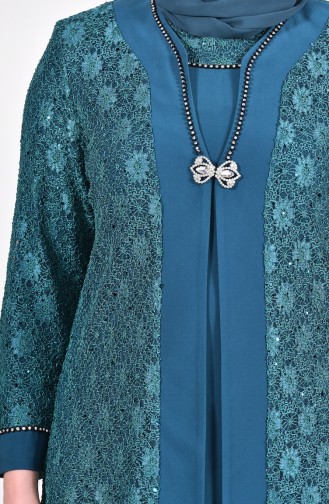Robe de Soirée avec Broche Grande Taille 2314-01 Vert emeraude 2314-01