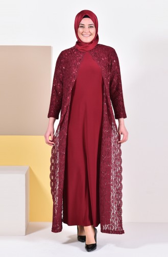 Claret Red Hijab Evening Dress 6004-04