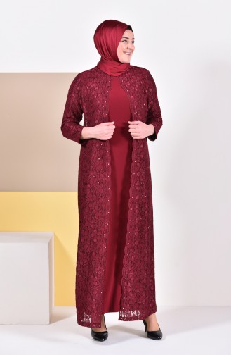 Claret Red Hijab Evening Dress 6004-04